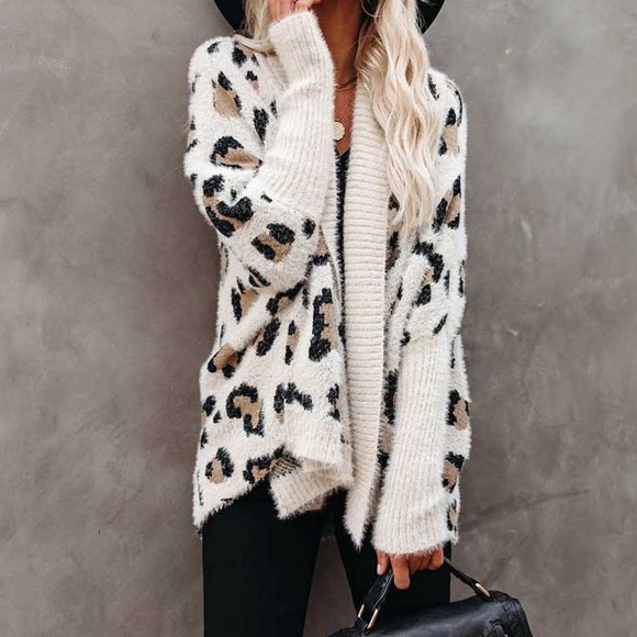 Leopard Fuzzy Oversized Cardigan Knit Sweater - Picture 5 of 7